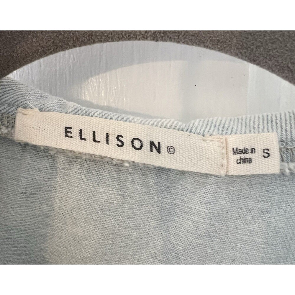 Ellison Oversized Crop Light Wash Denim Jacket Peter Pan Big Ruffle Collar Sz S - Picture 7 of 14